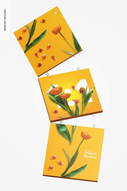 Free 1:1 Hanging Triptych Mockup Psd