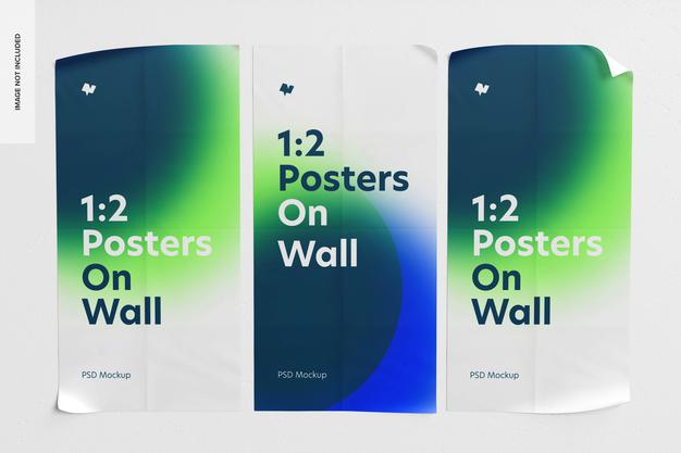 Free 1:2 Posters On Wall Mockup Psd