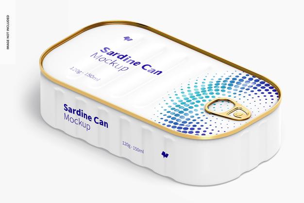 Free 120G Sardine Can Mockup, Isometric Left View Psd