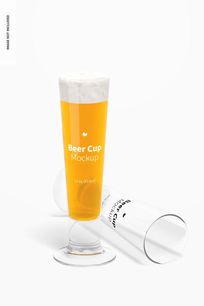 Free 14 Oz Glass Beer Cups Mockup, Dropped Psd