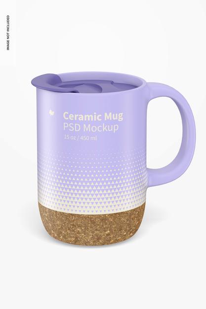 Free 15 Oz Ceramic Mug With Lid Mockup Psd