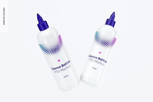 Free 16 Oz Cosmo Bottles With Twist Top Cap Mockup, Floating Psd