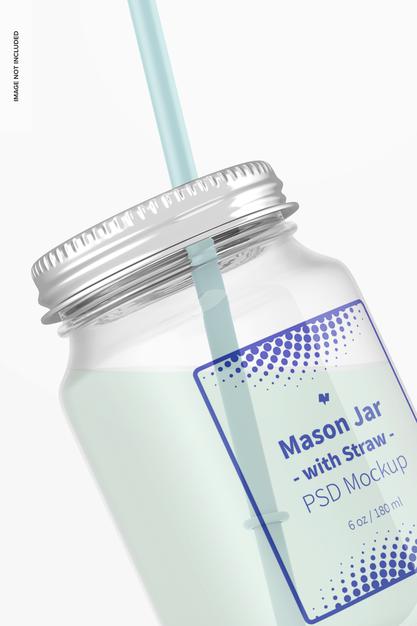 Free 16 Oz Mason Jar With Straw Mockup Psd
