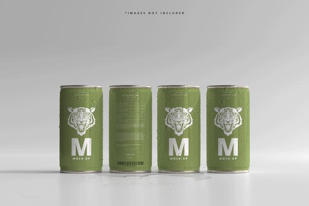 Free 180Ml Mini Soda Or Beer Can With Water Drops Mockups Psd