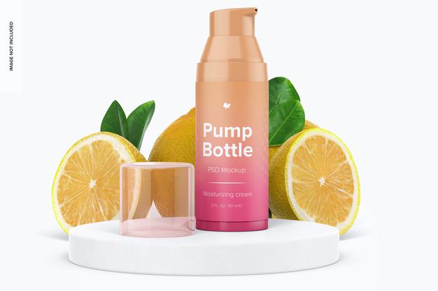Free 2 Oz Pump Bottle Mockup Psd