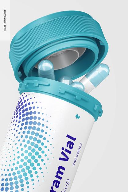 Free 20 Dram Vial With Reversible Cap Mockup, Close Up Psd
