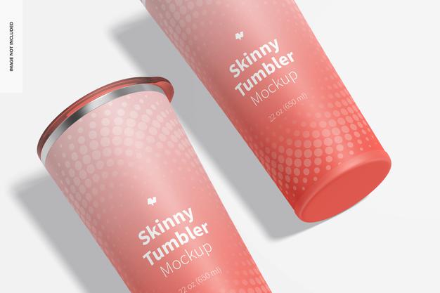 Free 22 Oz Skinny Tumblers Mockup, Close Up Psd