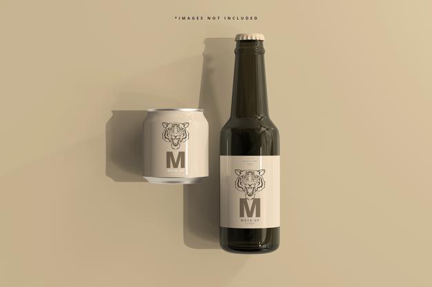 Free 250Ml Stubby Soda Or Beer Can And Bottle Mockup Psd