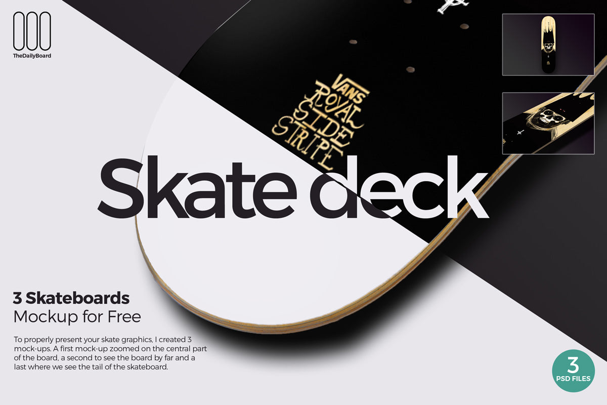 Free 3 Skateboards Mockup