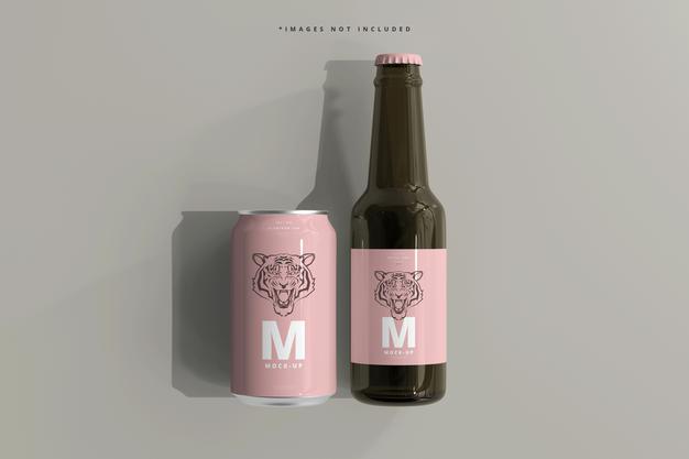Free 330Ml Medium Size Soda Or Beer Can And Bottle Mockup Psd