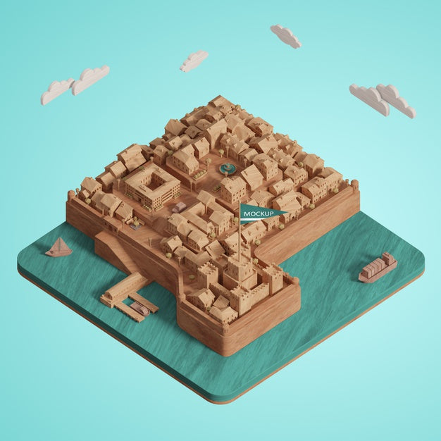 Free 3D Cities World Day Miniature Model Psd
