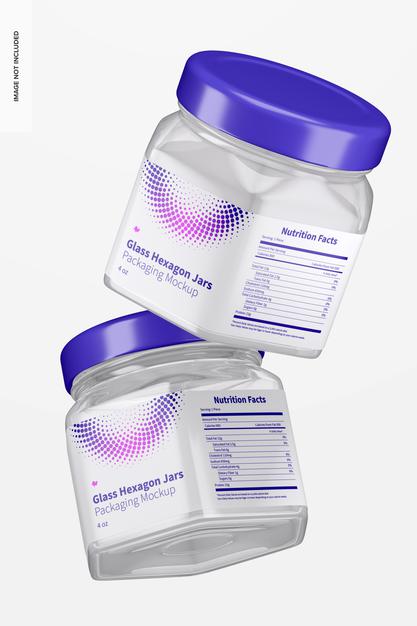 Free 4 Oz Glass Hexagon Jars Mockup, Falling Psd