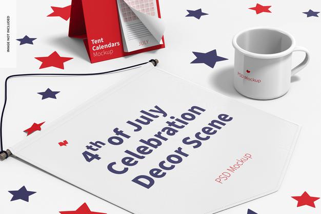 Free 4Th Of July Celebration Decor Scene Mockup, Right View Psd