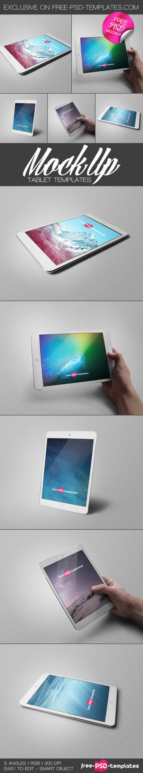 Free 5 Ipad Tablet Mock-Ups In Psd