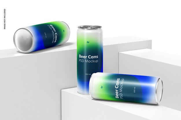 Free 500Ml Beer Cans Set Mockup Psd