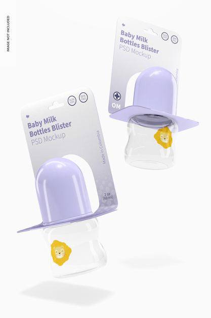 Free 60 Ml Baby Milk Bottles Blister Mockup, Falling Psd