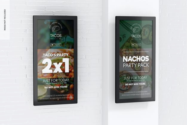Free 86' Wall Digital Screens Mockup, Left View Psd