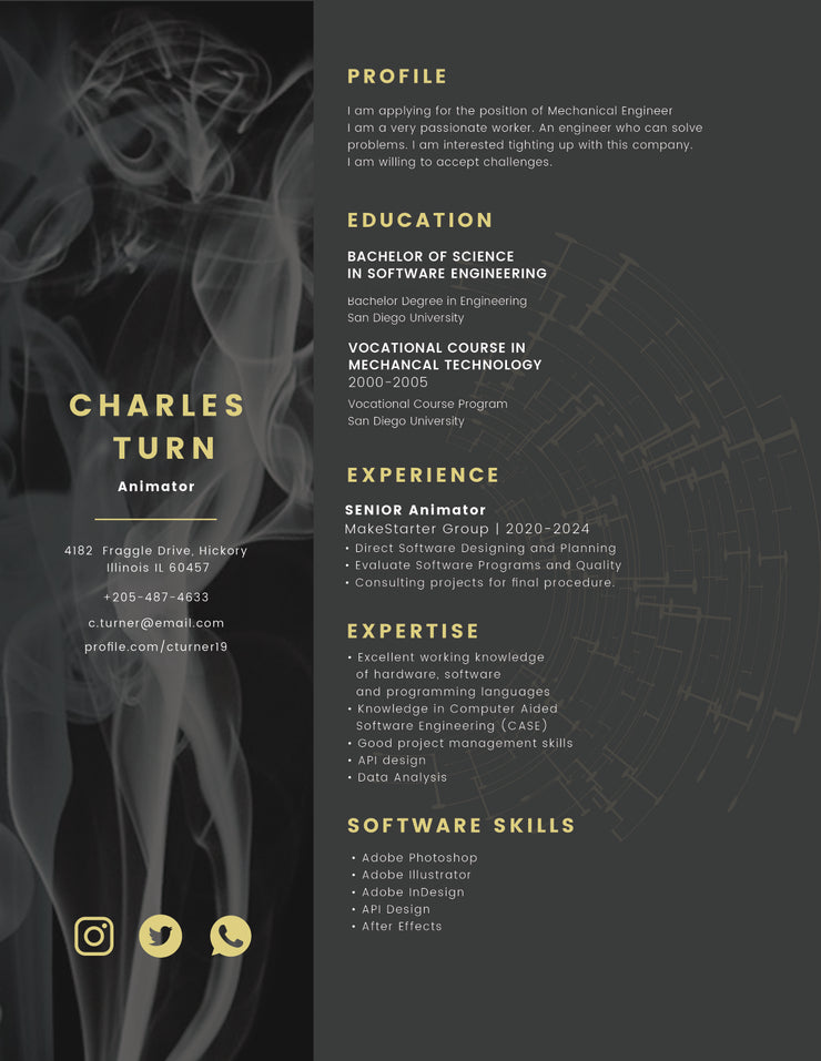 Free Animator Resume CV Template in Photoshop (PSD) and Microsoft Word Formats