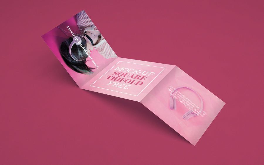 Free Open Square Tri-fold Paper PSD Mockup