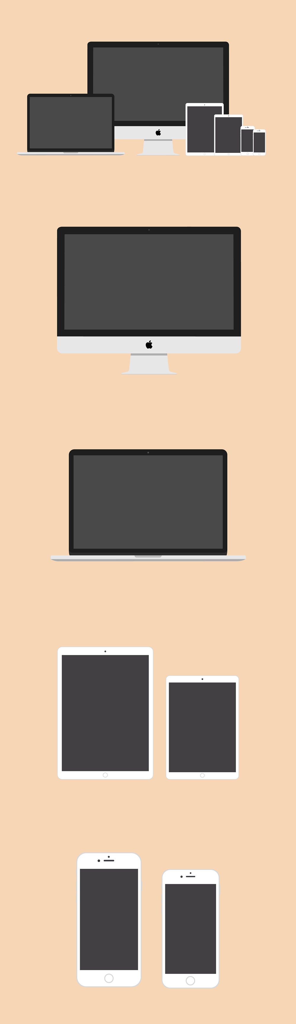 Free Flat Apple Devices Mockups (iMac, iPad, iPhone and Macbook Pro)