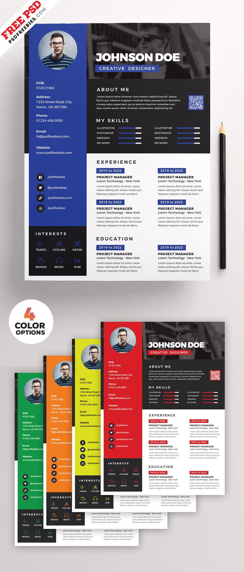 Free Awesome CV Resume Design Template in Photoshop (PSD) Format