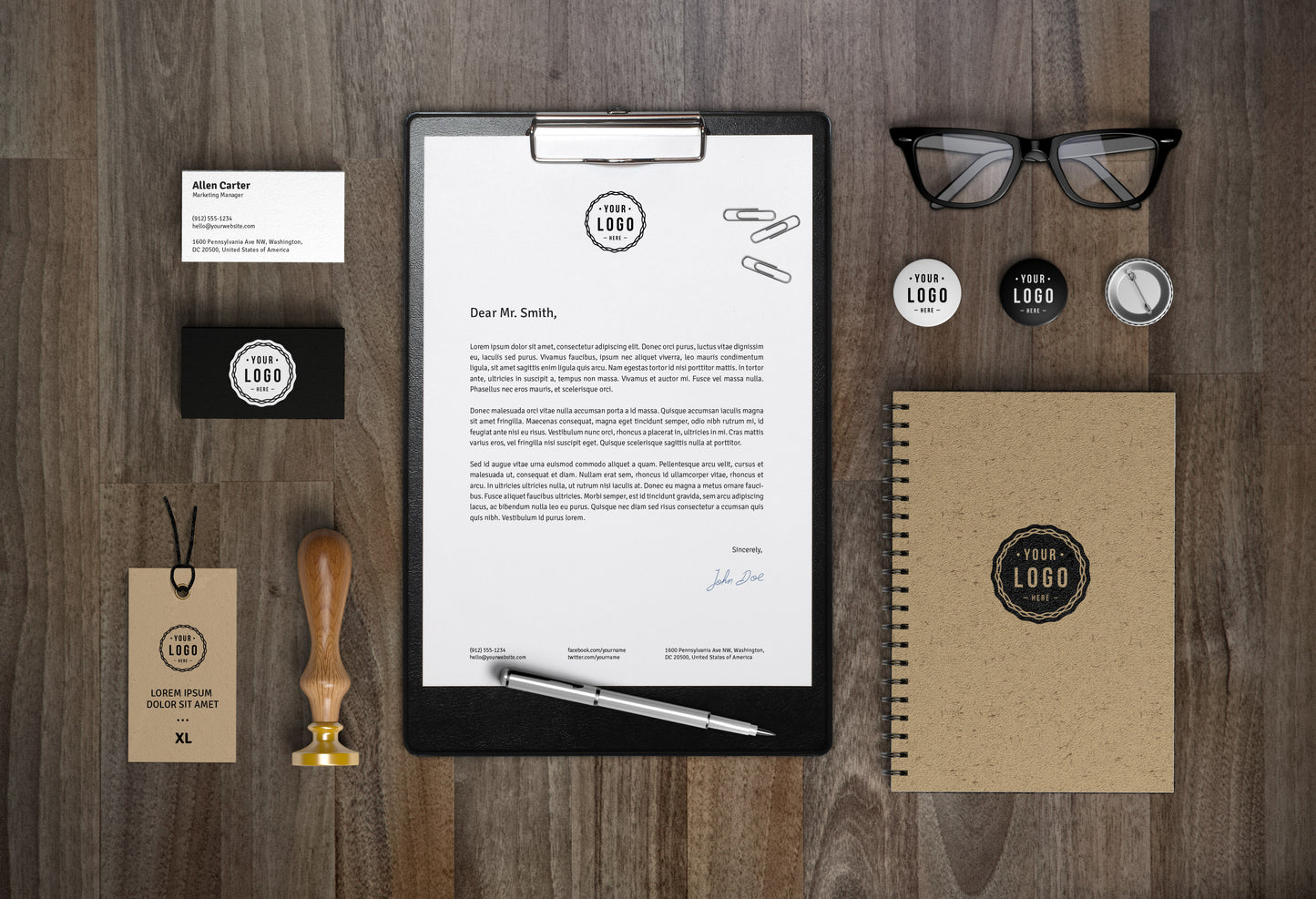Free Branding and Identity MockUp on Wooden Floor