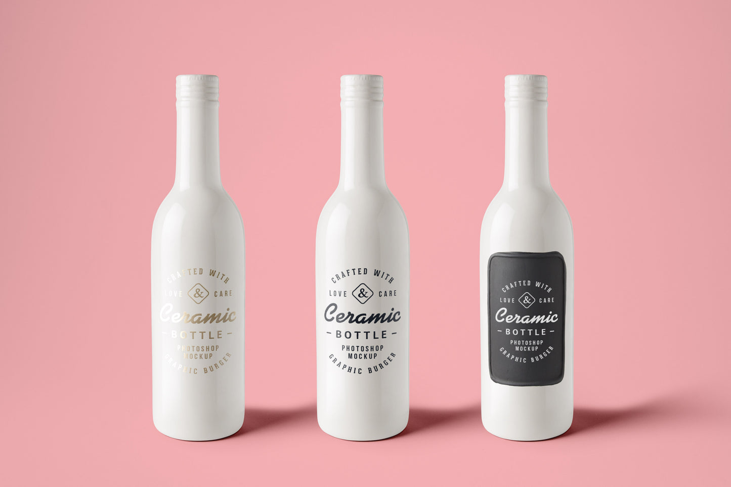 Free White Ceramic Branding Bottles PSD MockUp