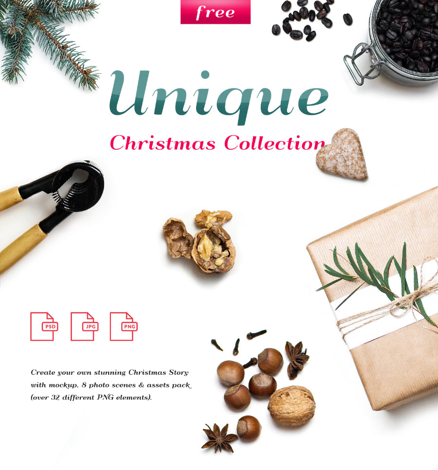 Free PSD Christmas Items Collection Hero Image Mockup
