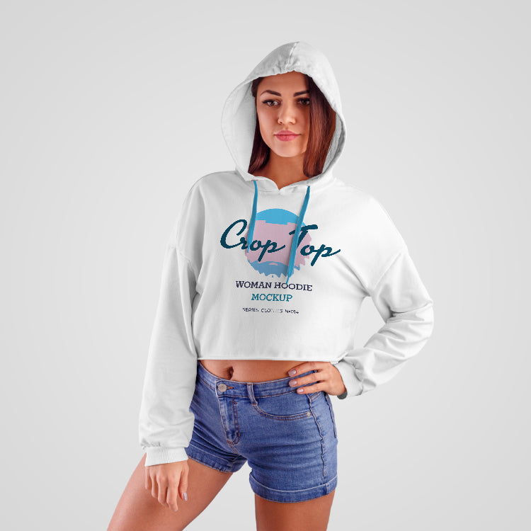 Free Women Crop Top Hoodie Mockup PSD