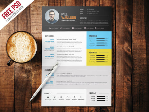 Free Elegant Miniml Photo CV Resume Template in Photoshop (PSD) Format