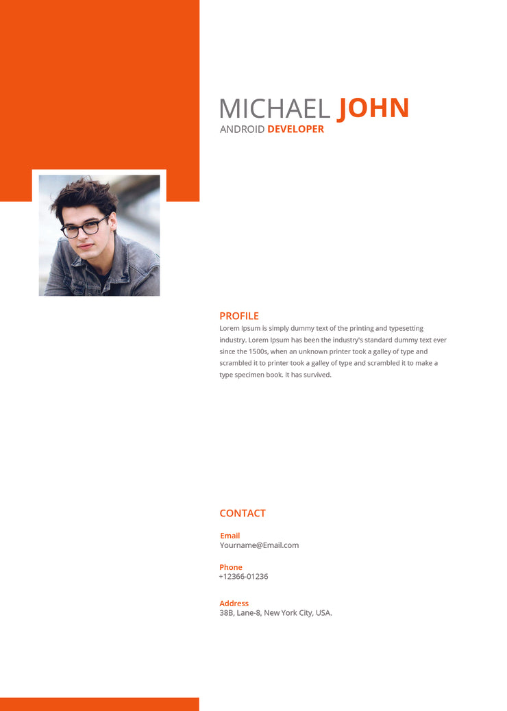 Free Android Developer Resume CV Template in Photoshop (PSD), Microsoft Word and Indesign Formats