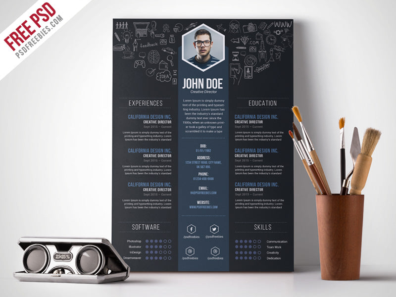 Free Creative Designer CV Resume Template Photoshop (PSD)