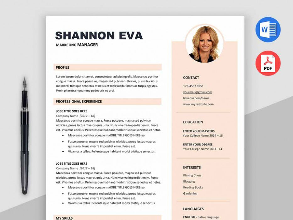 Free Marketer CV Resume Template in Microsoft Word (DOC) Format