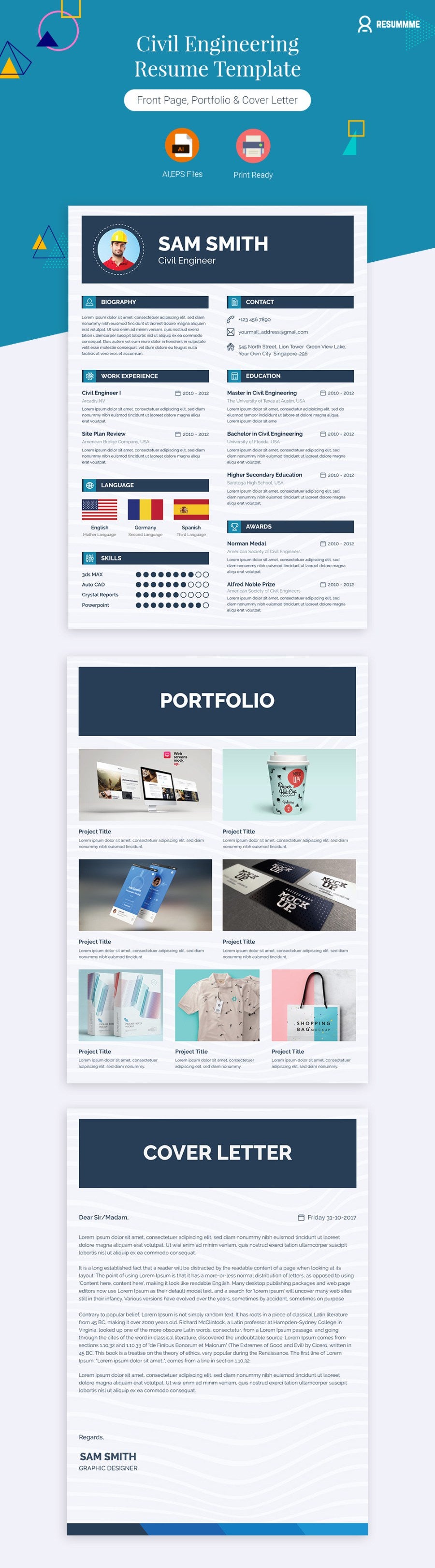 Free Engineer Resume and CV Template for Illustrator (AI) Format