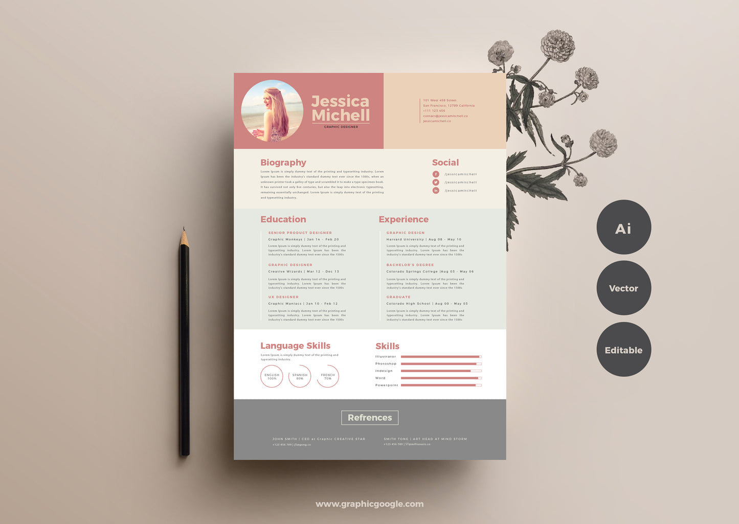 Free Simple and Elegant Resume Template in Illustrator (AI) Format