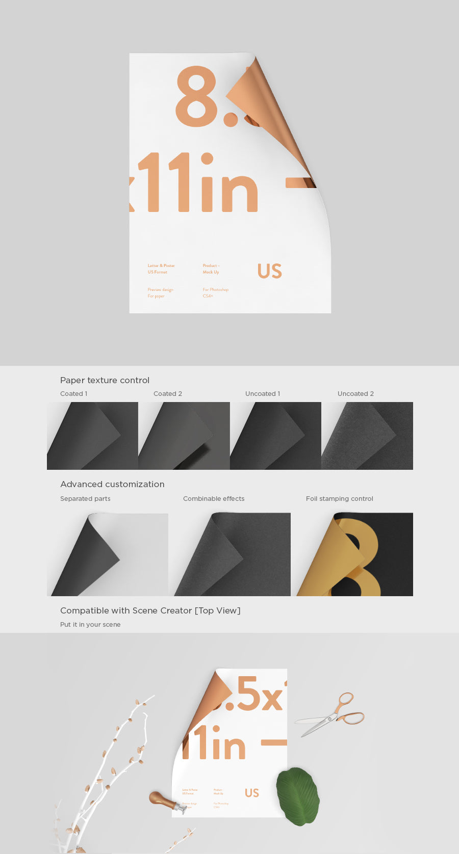 Free Curved Corner US Paper Letter Mockup