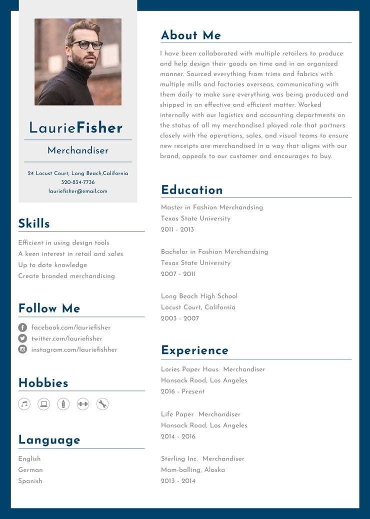 Free Garment Merchandiser Resume CV Template in Photoshop (PSD) and Illustrator (AI) Formats