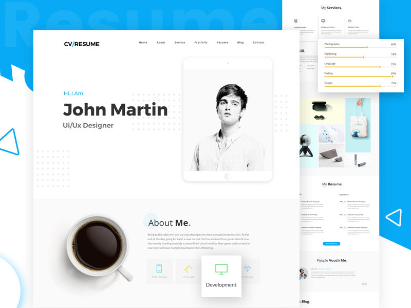 Free Modern and Interactive Designers Resume CV Template in Photoshop (PSD) Format