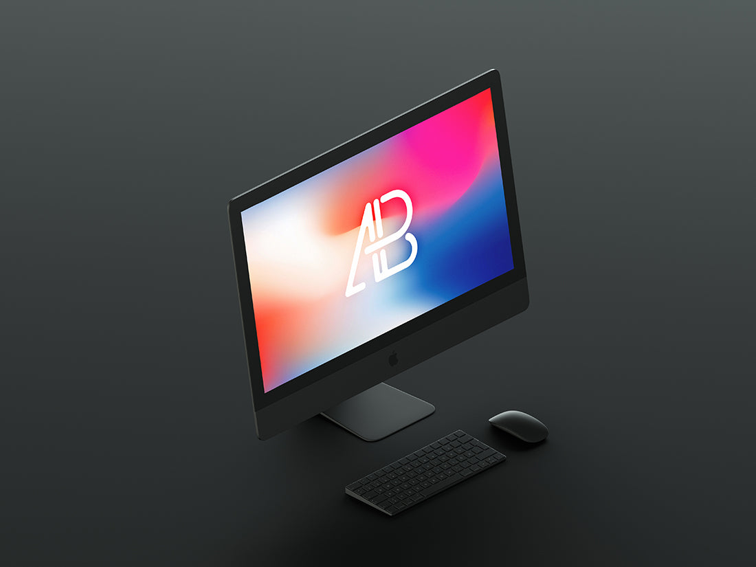 Free Isometric Matte Black iMac Pro Mockup