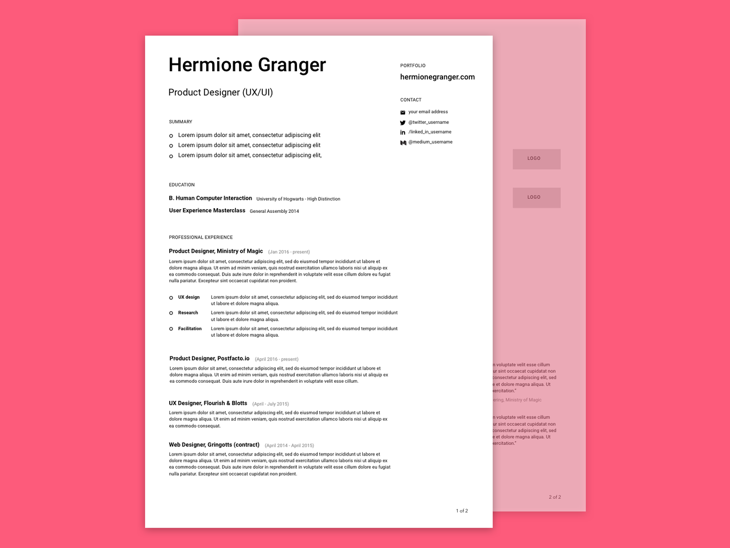 Free Minimalist Design Resume CV Template in Sketch Format