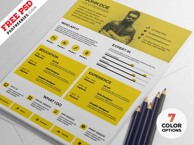 Free Modern CV Resume Design Template in Photoshop (PSD) Format