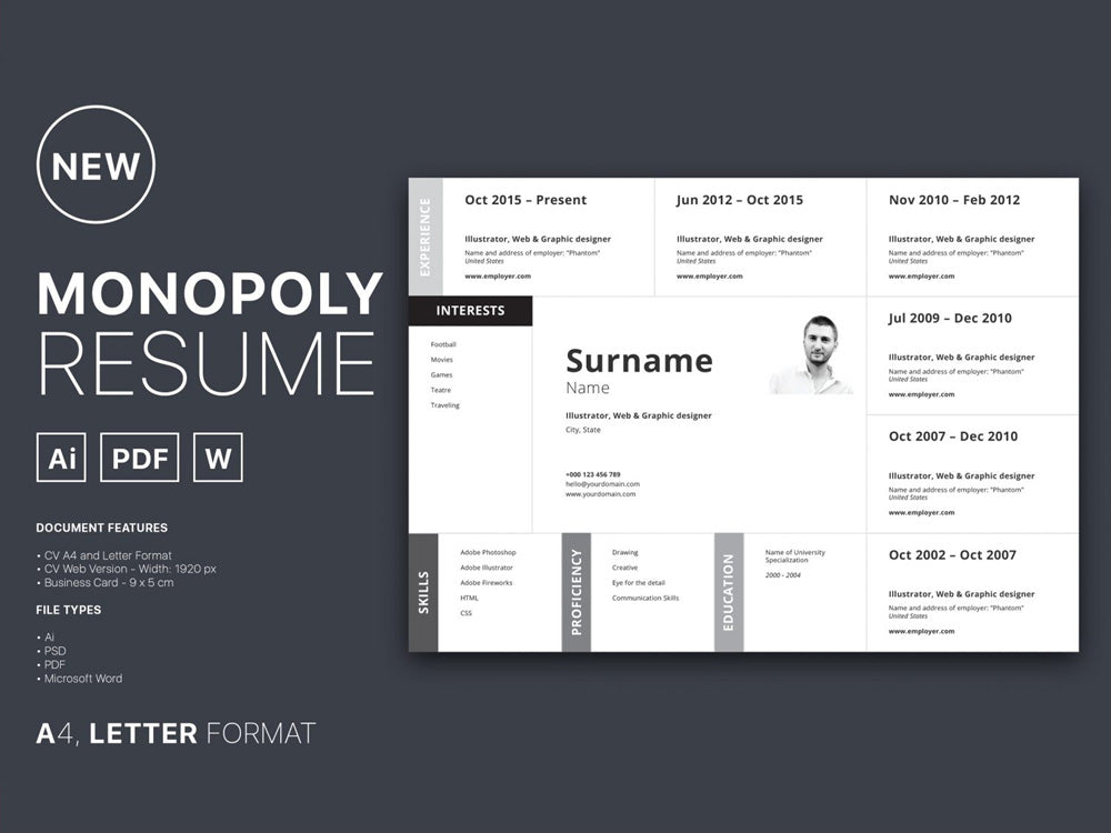 Free Horizontal Resume CV Template in Photoshop (PSD), Illustrator (AI) and Microsoft Word Formats