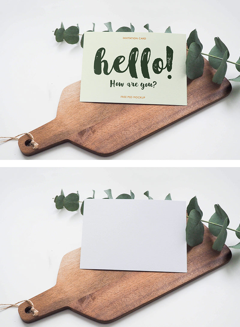 Free Invitation Card Mockup with Leafs