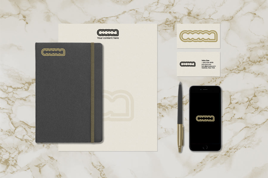 Free Multipurpose Stationery Mockup with Marble Background