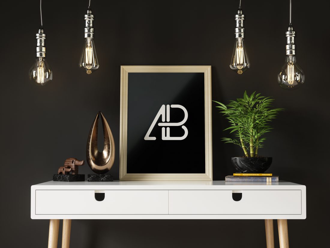 Free Poster On Home Desk Mockup
