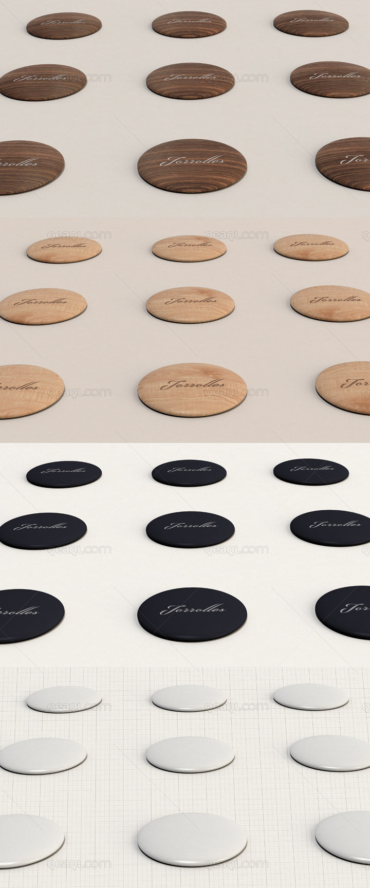 Free Pins Mockup with 2 Kind of Textures: Wood and Plastic