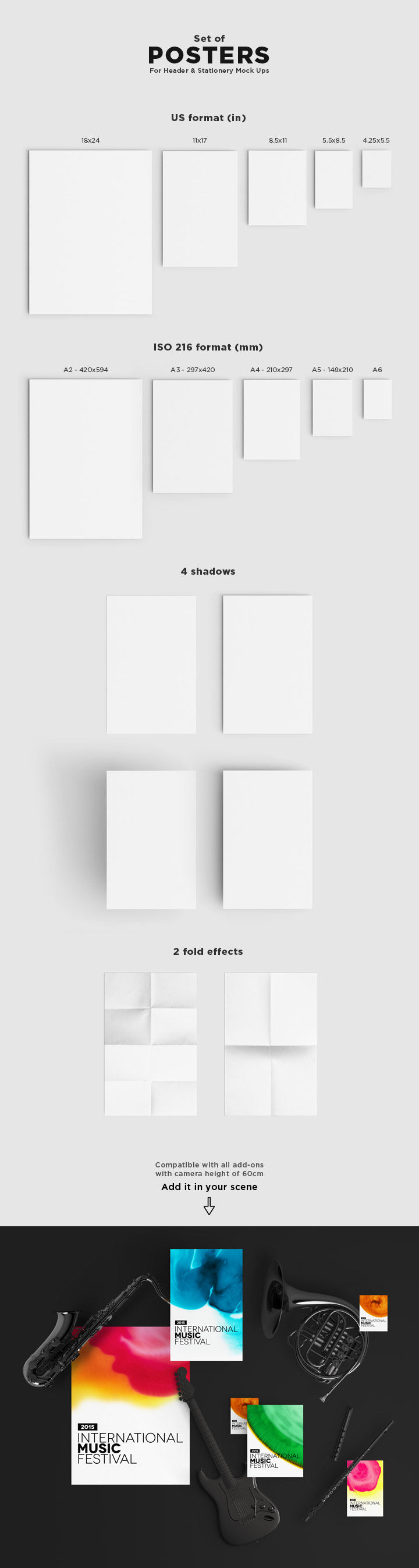 Free Multiple Different Sizes of Clean White Poster (Mockup)