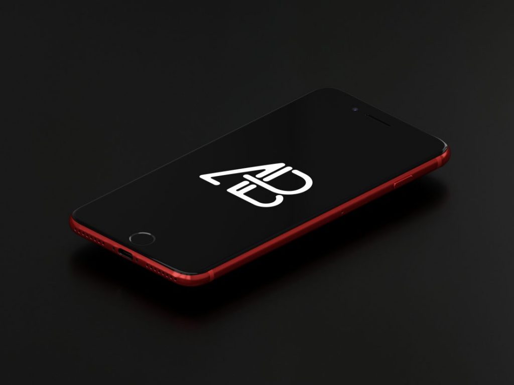 Free Product Red iPhone 7 Plus PSD Mockup