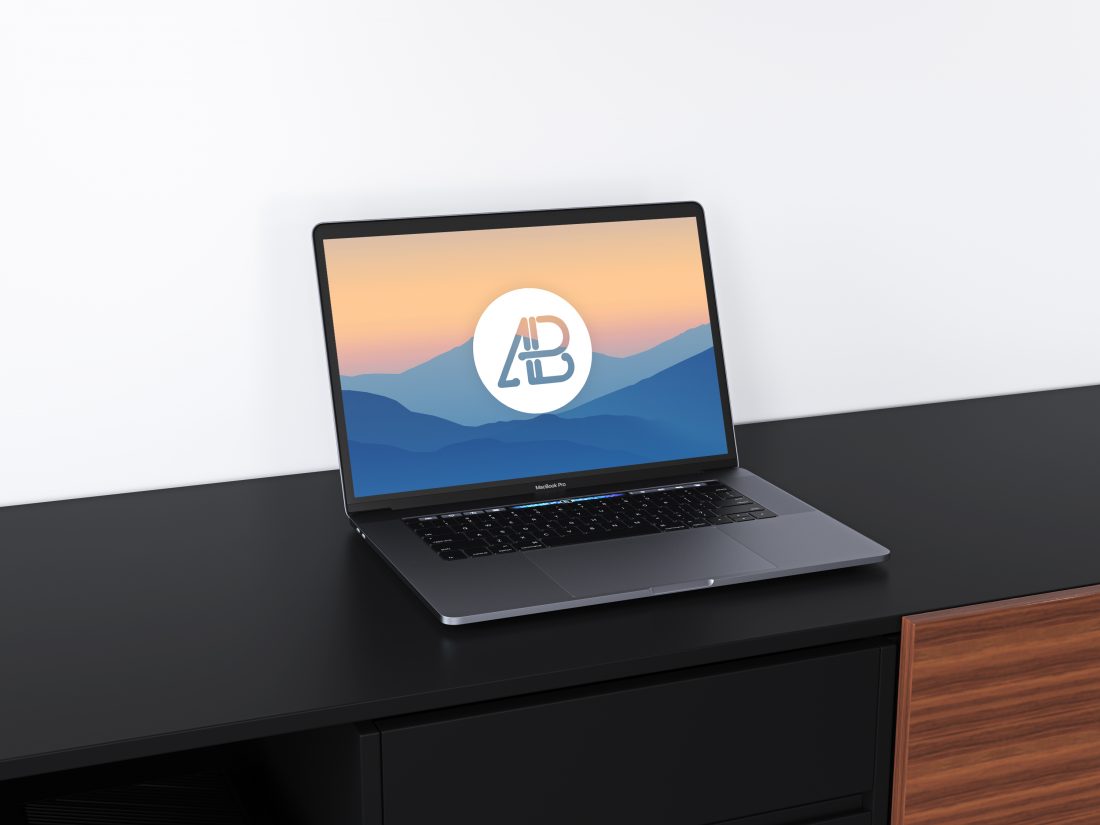 Free Realistic Space Grey MacBook Pro Mockup in Home Office