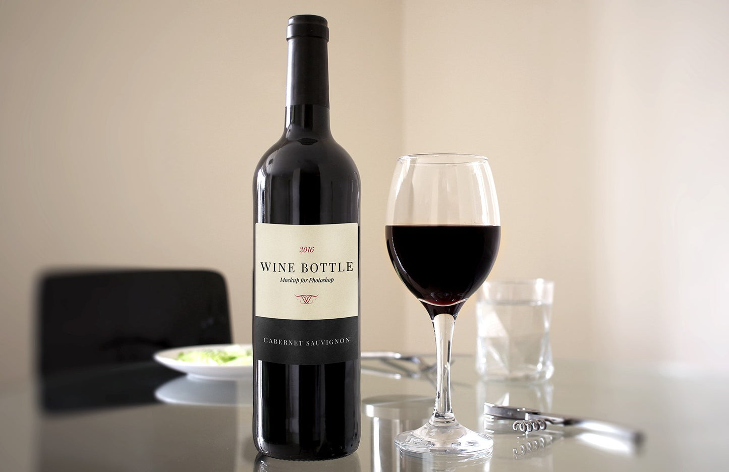 Free Red Wine Bottle Scene Mockup